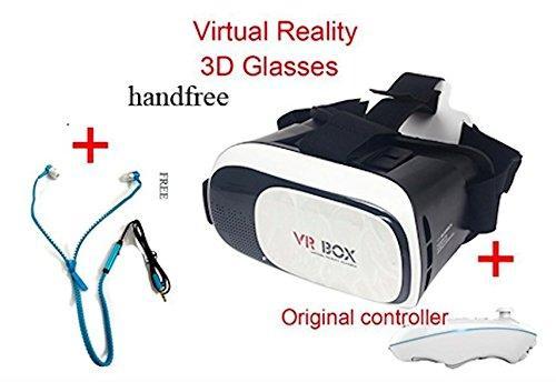 VR Box 3D Virtual Reality Glasses (White/Black) With Free Bluetooth Remote Controller (White)