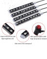 4pcs Car Interior Lights RGB 12 LED Strip Light Car Auto Atmosphere Music Remote Control Flexible Neon Lamp 12V. 