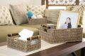 ADO BASICS Premium Jumbo Vietnamese Seagrass Wicker Basket with Stain Resistant Wooden Handles Set of 3. 