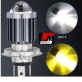 Universal H4 Double Color Bulb, Super Bright Cree Led Chip Projector Lens Bulb H4 Fitting Laser Beam Spot Light Fog Light In Head Light Plug n Play ( Use On Battery ) 6000k High Beam 3000k lo Beam Universal Fitment Honda, Yamaha, Suzuki  - Motex Auto Line. 