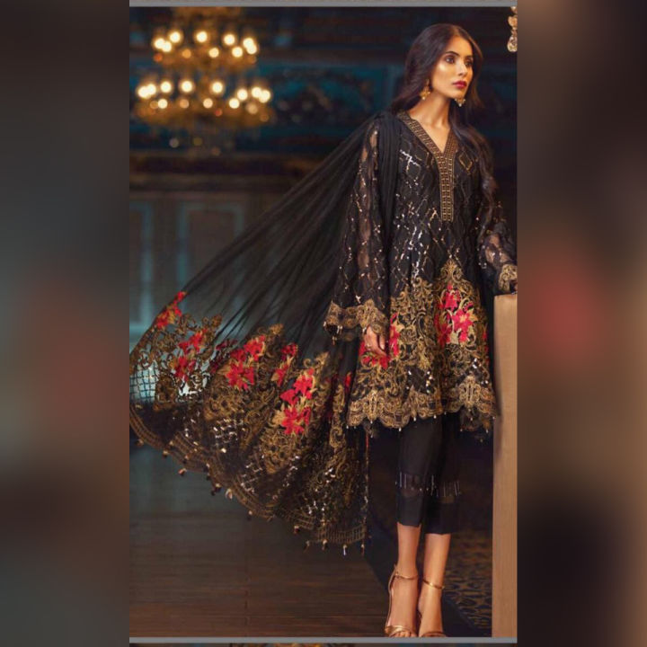 Black%20Chiffon%20Suit%20Embroidered%203%20Piece%20Suit%20Un%20Stitch%20-%20Image%203