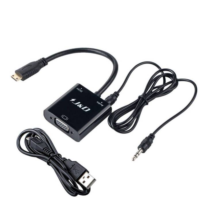 J&D Mini HDMI to VGA Adapter Cable Converter (Black, Adapter)