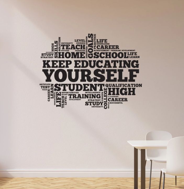 Rising arts-Size 2 x 1.5 feet-Educating Yourself Chart motivational quote wall adhesive sticker for home girls boys room , college , university school-black color-