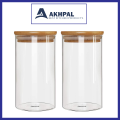 AKHPAL Glass Storage Jar With Airtight Seal Bamboo Lid,  AKHPAL Set of 2      1000ml Coffee Bean and Kitchen Food Container. 