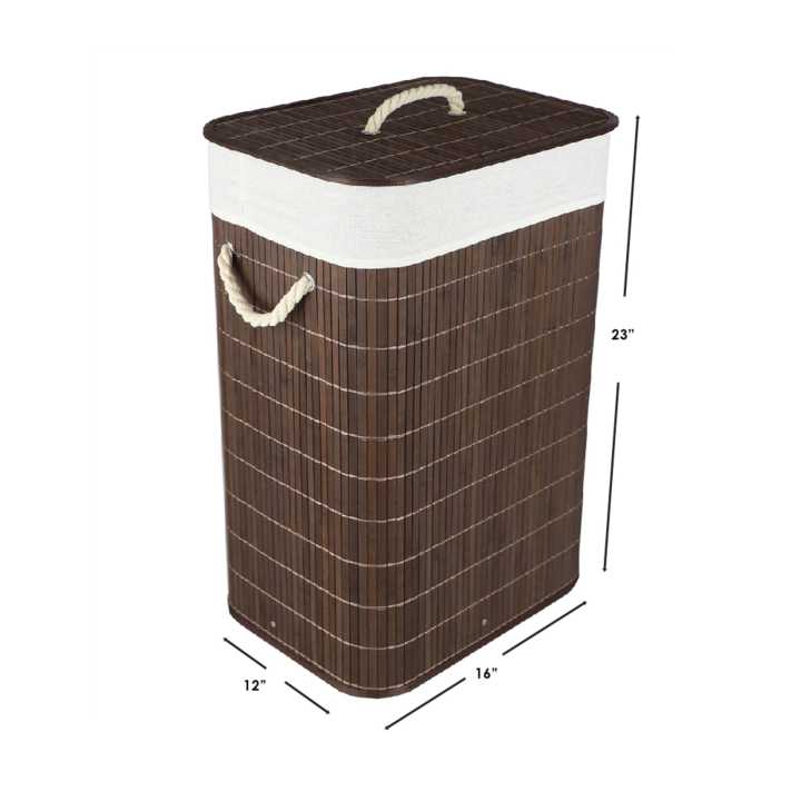 Bamboo Laundry Basket with Laundry Bag, Brown Rectangular with Lid and Carry Handle, - Clothes Sorter Hamper Storage Bin with Lid Liner,  Basket Hamper for Large Dirty Clothes Laundry, Kids Toys Hamper