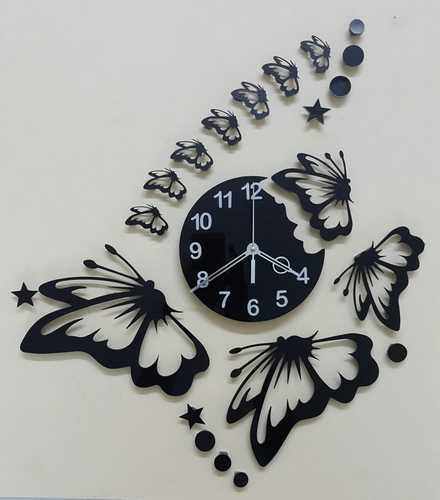 Stars and Butterflies Wooden Wall Clock with Small Stars and Circle Butterfly Clock Home Decor for All Type Rooms