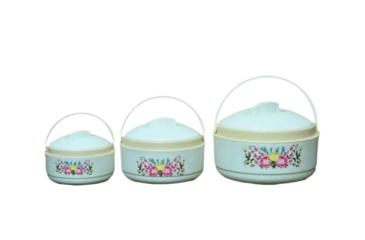Diamond 3 Piece Hot Pot Set / Insulated Food Warmer / Large 4500 ML Capcity /Medium 3500 ML Capcity /Small 2000 ML Capcity / Diamond Peacock