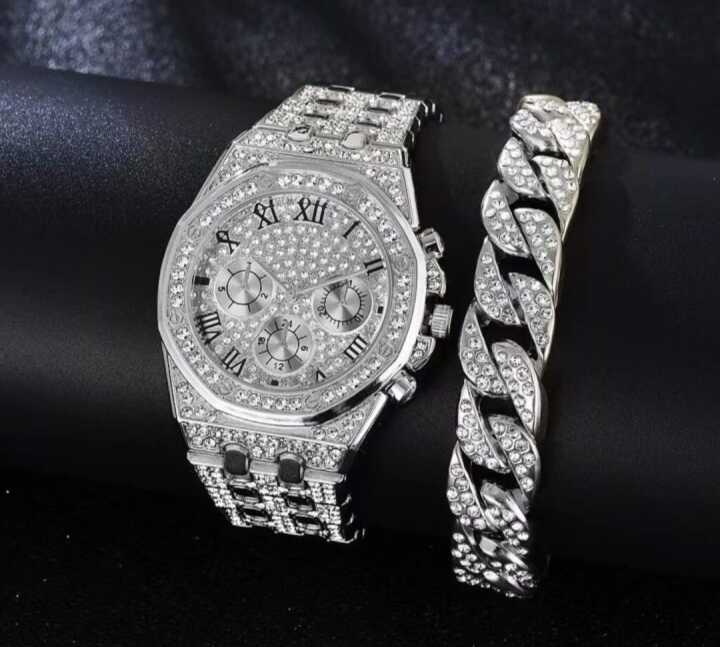 1pc%20Men%20Rhinestone%20Decor%20Square%20Pointer%20Quartz%20Watch%20&%201pc%20Bracelet%20-%20Image%204
