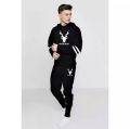 Black Double Stripe Printed Winter Tracksuit For Men & Boys. 