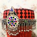 Afghan hats &caps Matha Patti With Cap, fashion girls accessories hats caps Hair jewelry, Tribal Patti With Knitted Caps Afghani Cultural Taqiyah Caps with Pendant girls caps and hats. 