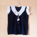 Stylish & Trendy Navy Blue Color Handmade Woolen Cardigan for Women / Navy Blue Sweater for Girls / V-Neck Sleeveless Sweater for Women / Front Open Cardigan for Ladies. 