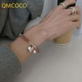 【beauty code】QMCOCO Korean Silver Color Strawberry Crystal Bracelet New IINS Style Pink Round Beads Bracelet For Women Birthday Party Gift. 