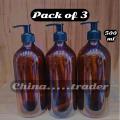 Large capacity (500ml)../Black Pump Amber Glass Bottle  For Shampoo Lotion Oil Soap Gel Empty bottle Container. 