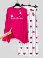 mix  Colour Princess Printed Lounge Wear Night Suit with Mini heart Printed Pajamas - Stylish Sleepwear Set For Women By Zaviyar Garments. 