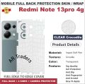 XIAOMI REDMI NOTE 13 PRO (4G) FULL BACK 360 premium Protection Skin Wrap with sides and camera protection skin for Xiaomi Redmi Note 13 Pro 4G full cover Premium Quality skin wrap sheet for xiaomi redmi note 13pro 4g. 
