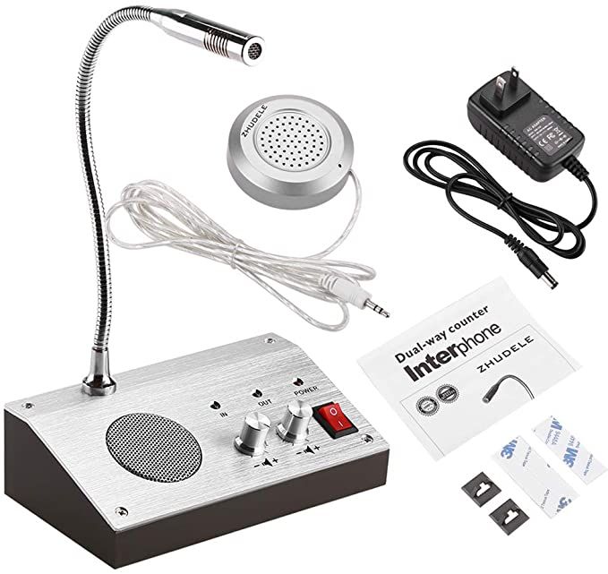 Talk back automaticity,Bank/Box Office Window Intercom Speaker, easy installation Dual-Way Talk Through Store Office Window Glass Counter Intercom Speaker System Window Microphone intercom speaker