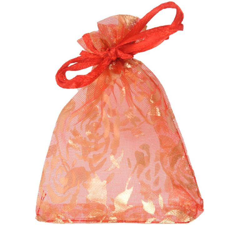 300Pc 7X9cm Rose Organza Drawstring Gift Jewelry Bags Pouches Wedding Xmas Party Gifts Bags Red