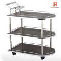 wooden tea trolley Round shape uv shine MDf wooden food serving trolley three shelf. 
