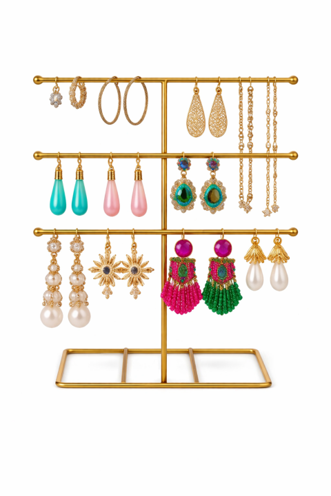 Gold Jewelry Stands, Ring, Necklace, Earrings, Bracelet Hangers,Cabinet,Organizer