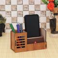 Al Noor Traders Brand Stand with Visiting Card & Mobile Holder Wooden Desk Organizer | Pen and Pencil Stand for Office Table with Business Card Holder Box and Mobile Stand. 