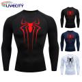 Men Long-sleeved Top Men's Spider Print Compression Gym T-shirt Breathable Sweat Absorbent for Fall/spring Workout Solid Color Long-sleeved Top. 