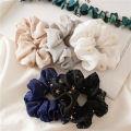 1Pcs Star Print Chiffon Large Intestine Hair Rope For Headdress Girls/Elastic Hair Ties/Rope Ponytail Holder White. 