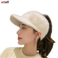 Ponytail Cap Women Winter Plush Knitted Pony Cap Hollow Top Fuzzy High Bun Visor Golf Cap for Outdoor. 
