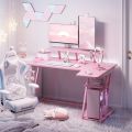 48 Inch L-Shaped Gaming Desk, Smooth Surface& Power Outlets Black - Pink - White   (Customised). 