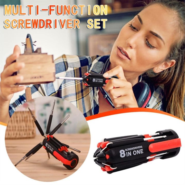 Pechkas 8 In 1 Multi Screwdrivers With Flashlight Portable Hand Tools Screw & Nut Drivers LED Torch Light Repair Tools Set