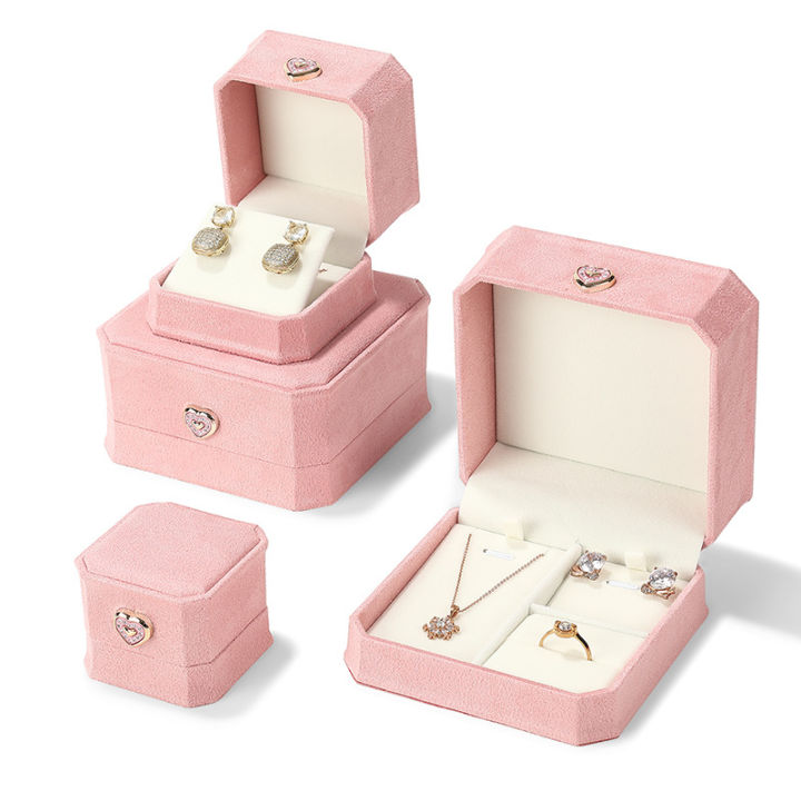 Velvet Jewelry Box Elegant Blue/Pink Ring Box Pendant Box for Gift Wedding Engagement Travel Home Display