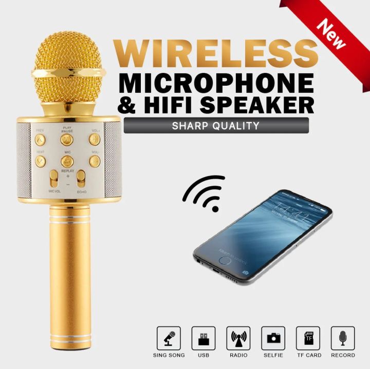 Best Microphone WS 858 for clear speaking professional karaoke speaker Wireless Bluetooth Hifi Speaker plus an original aux cable with mic