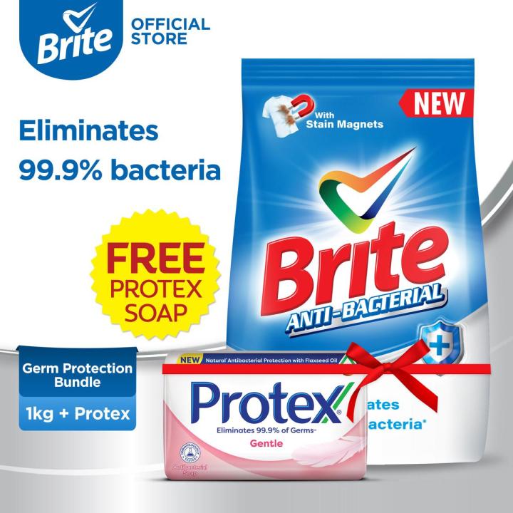 Germ Protection Bundle - Brite Antibacterial Washing Powder 1kg + Protex 95g Gentle Soap (Free)