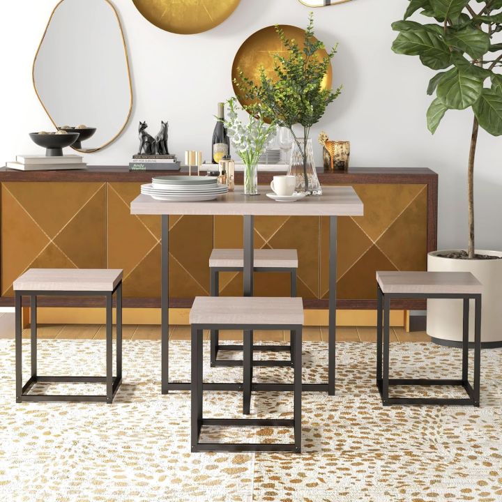 5%20Piece%20Dining%20Table%20Set,%20Dining%20Set%20for%204%20with%20Square%20Stools,%20Small%20Kitchen%20Table%20Set%20with%20Metal%20Frame,%20Compact%20Design%20for%20Small%20Space,%20Home%20Kitchen%20-%20Image%204