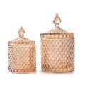 European-style yellow crystal glass storage jar, square sugar jar, diamond candy box, cotton swab box, cosmetic cotton jar, home decoration. 