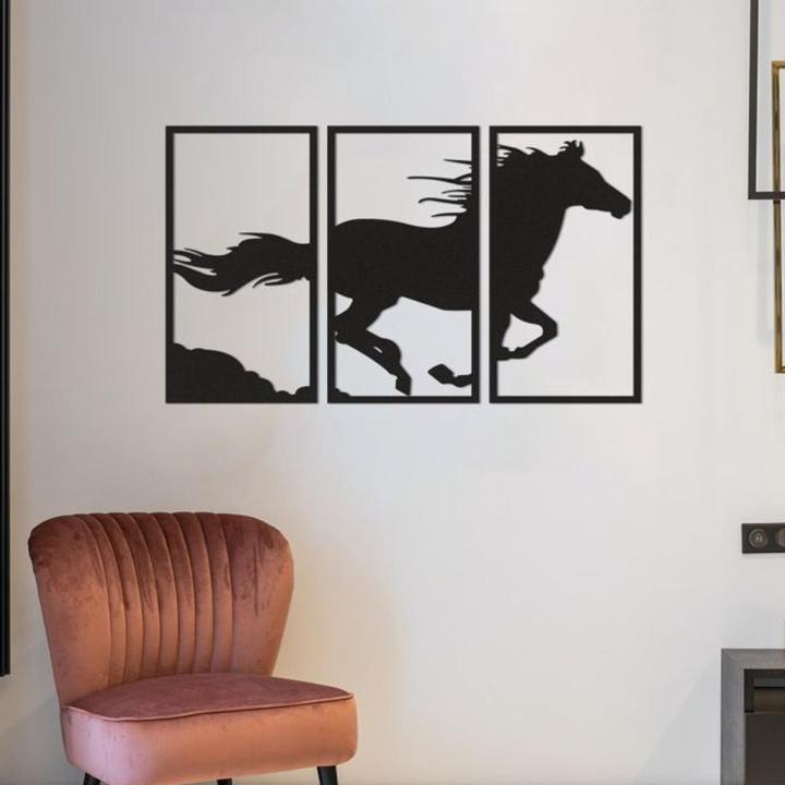 DWU 3 Panel Running Horse ,3D  Laser wooden  cutting design decoration  for living room,shop offices and for gifts  item
