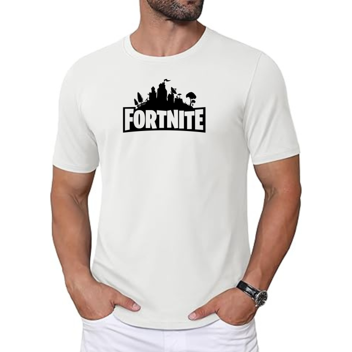 T-Shirts for Men, Fortnite logo Printed Export Quality Soft And Stretchable Poly-Cotton, Round Neck Half Sleeves Slim Fit, Printed T-Shirt for Boys, Unisex, 180GSM.