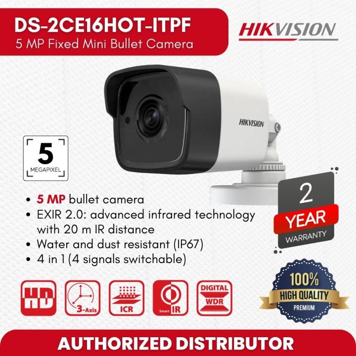 HIKVISION DS-2CE16H0T-ITPF(C) 5 MP Fixed Mini Bullet Camera -Turbo HD Products Turbo HD Cameras Value Series-Water and dust resistant (IP67) Camera-advanced infrared technology with 25 m IR distance Camera