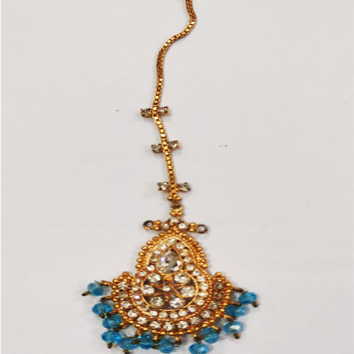 Golden%20And%20Cyan%20Color%20Alloy%20Sparkling%20Necklace%20Set%20With%20Zircon%20Stone%20%7C%20Stylish%20Complete%20Bridal%20Set%20%7C%20Gold%20Plated%20Necklace%20With%20Earring%20Tikka%20Sets%20-%20Image%205