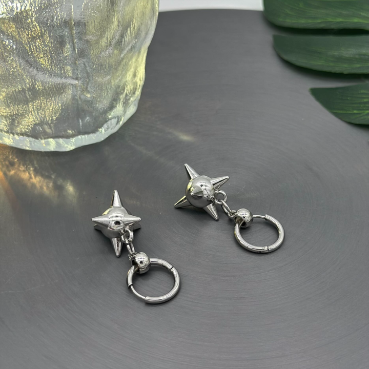Gothic Spiky Ball Hoop Dangle Earrings for Women Y2K Punk Spike Morning Star Charm Drop Earrings Grunge Aesthetic Earrings