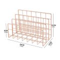 MA Wrought Iron Metal Three Grid Bookshelf Book Stand Holder Desktop Decor-Rose gold. 