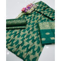 Sastaae 3 Pieces Unstitched Cotton Jacquard  Paper Cotton Banarsi Shirt, Trouser And Dupatta With Neckline And Tussles Trendy Party Wear Suit For Women & Girls Unstitched Fabric For Women. 