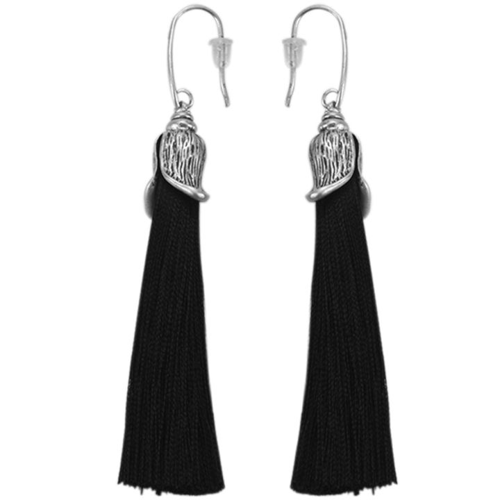 retro simple long earrings ear studs female wild art style - black