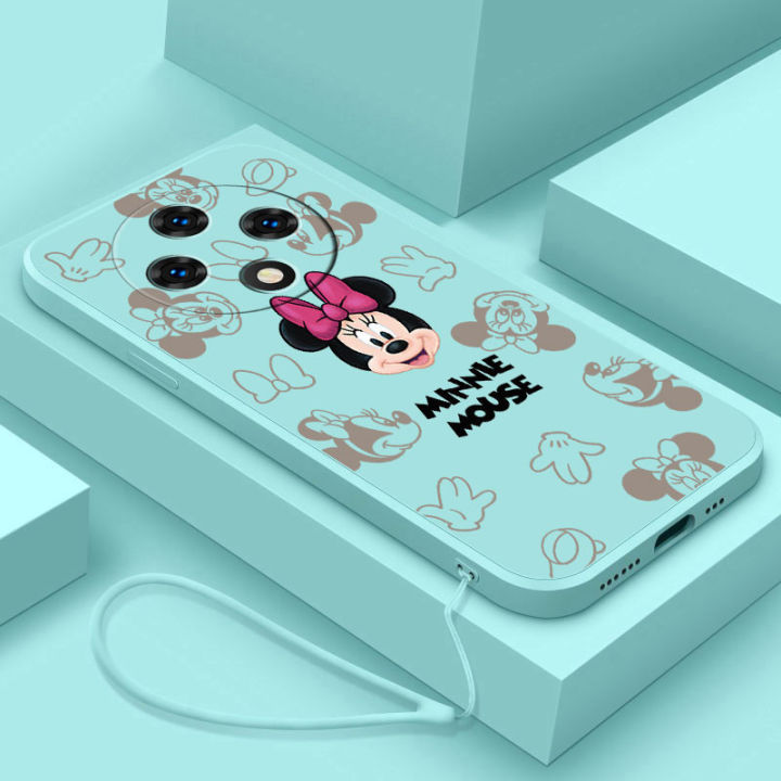 OPPO Reno 12F Reno12 F 5G Minnie Cartoon Mouse Case Shockproof Luxury Liquid Silicon Cover with Lanyard