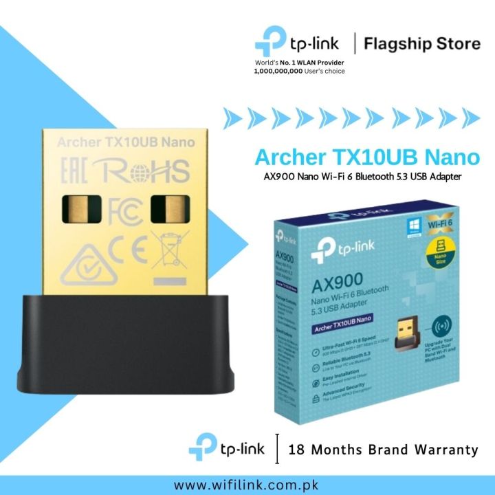 TP-Link Wi-Fi Adapter & Bluetooth Archer TX10UB Nano AX900 Nano Wi-Fi 6 Bluetooth 5.3 USB Adapter & Wi-Fi Bluetooth 4.2 USB Dongle Network Adapter - 18 Months Brand Warranty