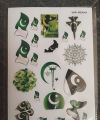 Patriotic Pakistan Stickers Sheet, 14th August Celebration Stickers, 14 August face stickers, Pakistan Flag stickers for Face, Azadi day stickers, Azadi stickers, 14 August stickers, Independence day stickers, National symbols stickers, Hand Face Stickers. 