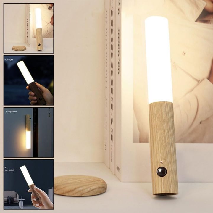 AT - LED USB Wireless Wood Stick Night Light Warm Motion Sensor Wall Lamp Magnetic Corridor Cabinet Wardrobe Light Decor Home Light - 1 Piece