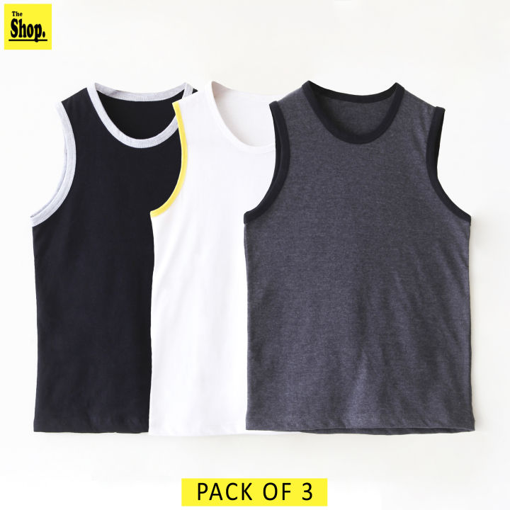 The Shop - Pack Of 3 - Black, White Grey Tank Top Sandos For Boys & Girls Kids, 1 Years To 13 Years - POT-BWGS