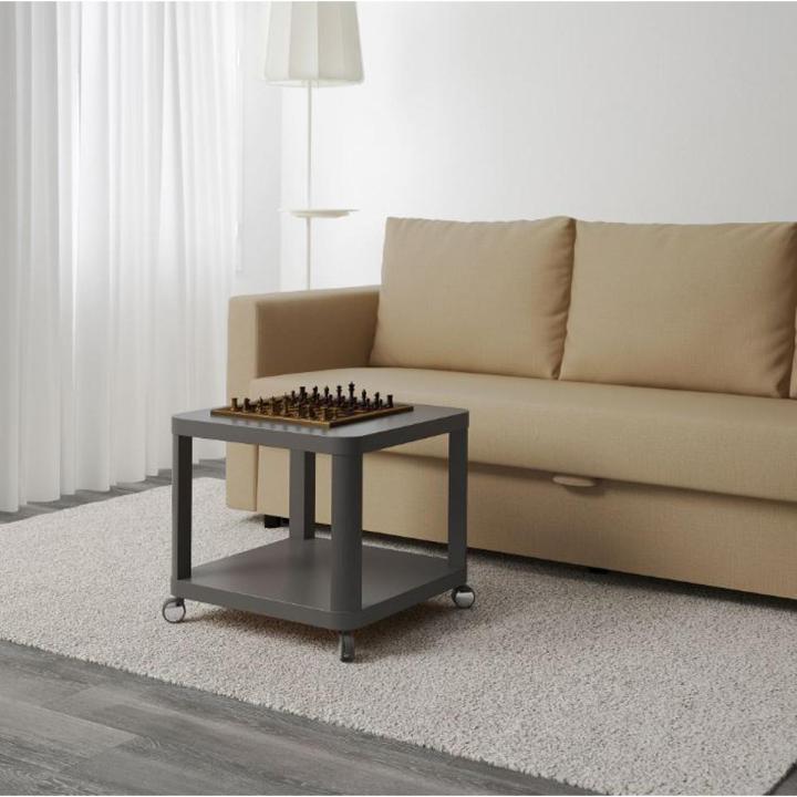 IKEA TINGBY Side table with bottom shelf and wheels, 50x50 cm (Grey/Red)