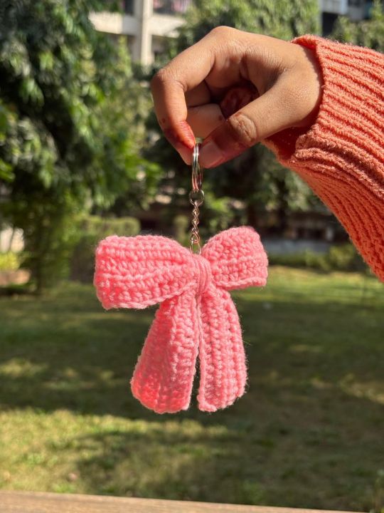 Handmade Crochet Ribbon Bow Keychains