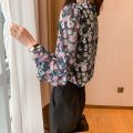 Yfashion Women Floral Printing Shirt Chiffon Long Sleeves Tops Bowknot Stand Collar Ruffle Blouse color. 